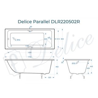 Ванна чугунная Delice Parallel DLR 220502R 170x80 с ручками